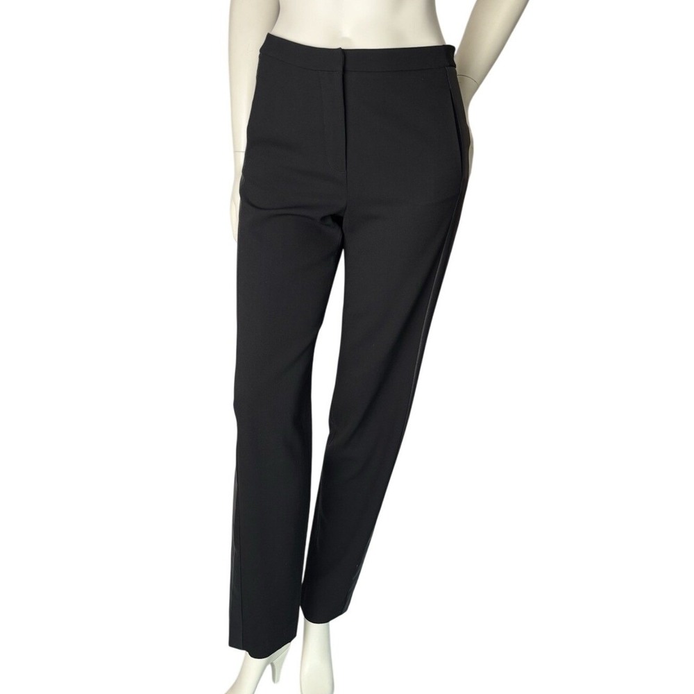Halston Heritage‎ Black Tuxedo Pants Satin Stripe Quiet Luxury Office Siren Sz 2
